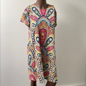 J. Mcglaughlin Catalina Shift Dress Shortsleeves Paisley Floral Red Yellow XL